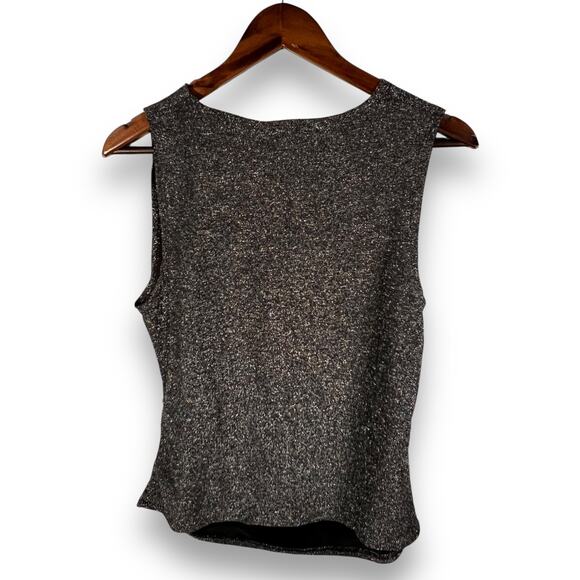 Rebecca Minkoff Top Size Large Black Sleeveless Shimmer Ruched Stretch - Picture 4 of 10